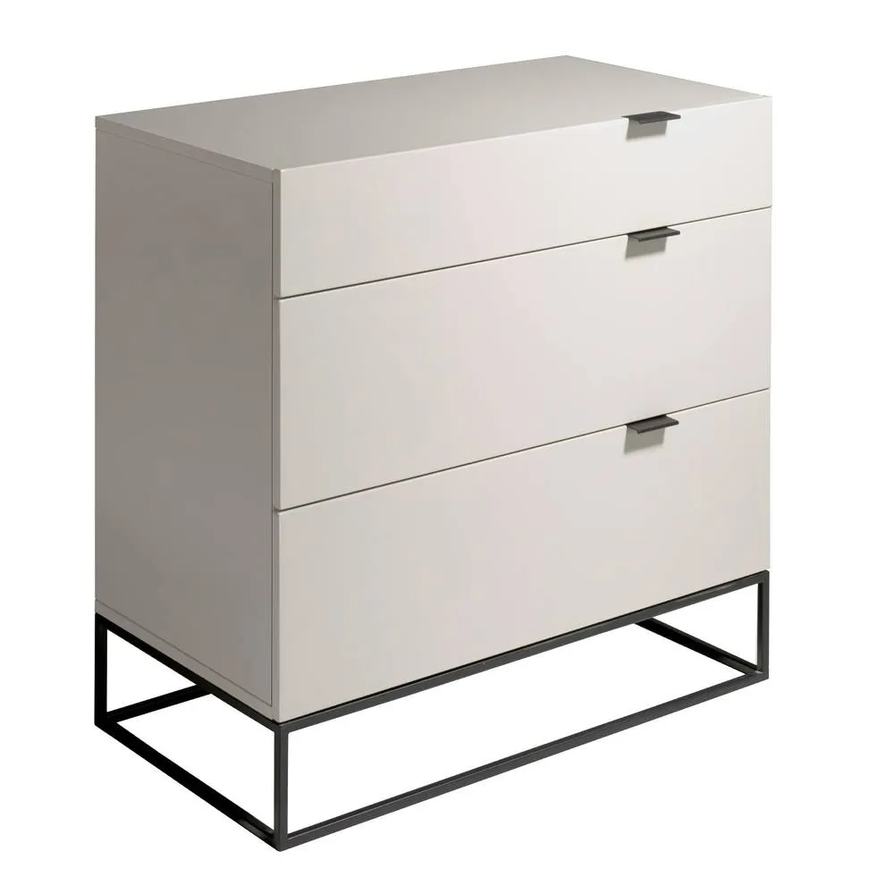 Angel Cerda Grey 3-Drawer Chest with Black Steel Legs 80x45x80 cm