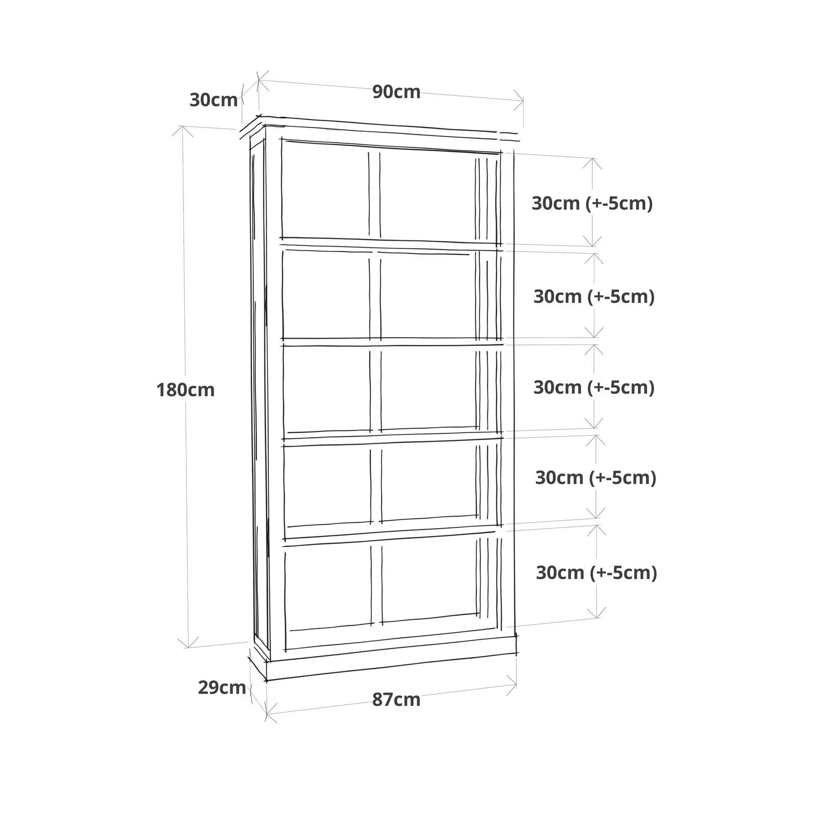 Cabinet Bits Bookcase with plinth 180x90x30cm in Grey 6
