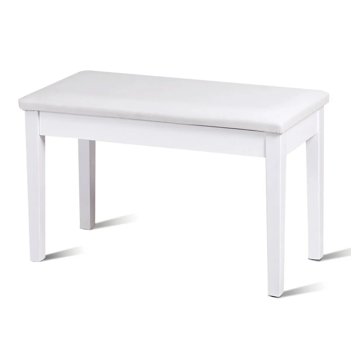 Costway 75cm PU Leather Piano Bench Double Duet Seat Padded Vanity Stool with Storage in White