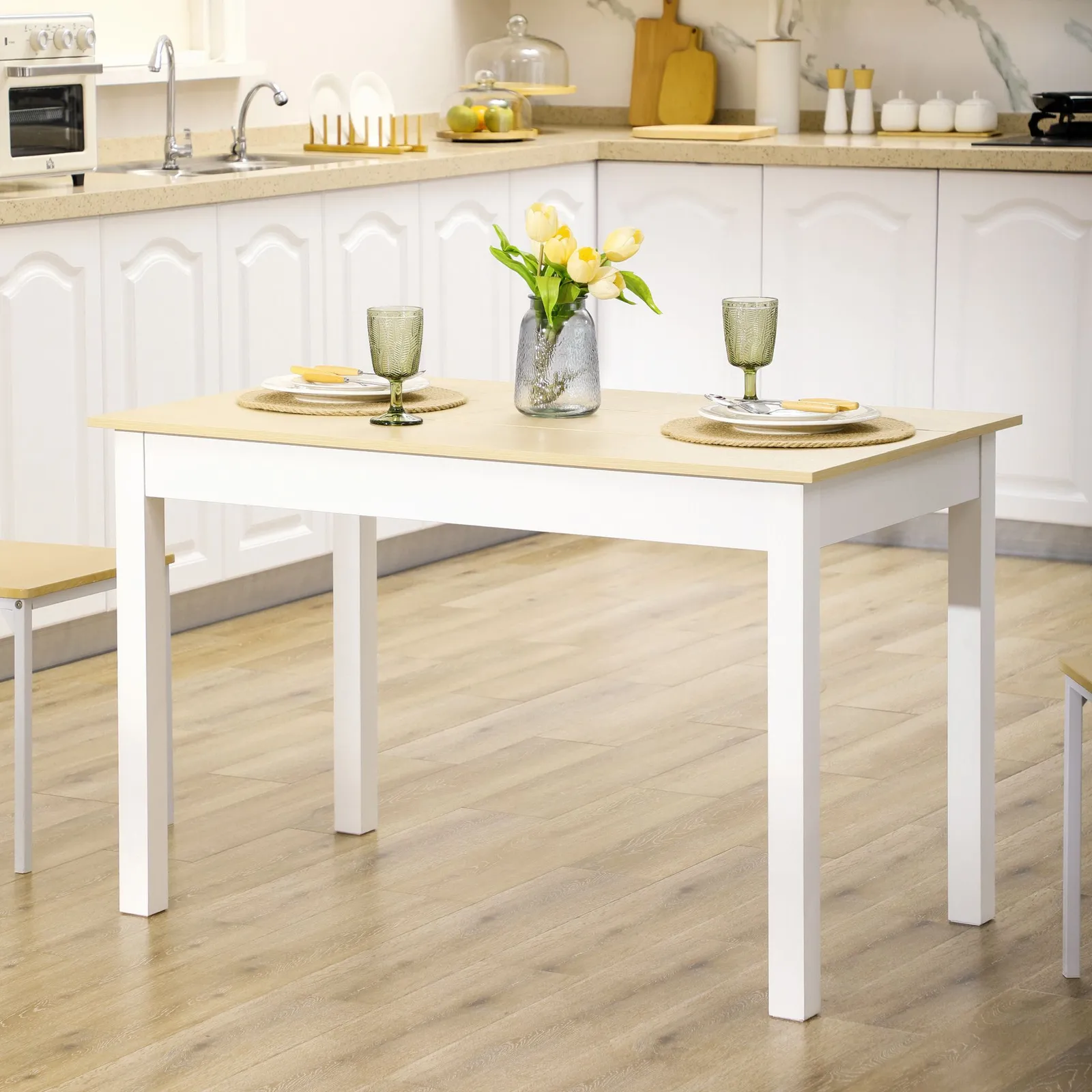 HOMCOM Dining Table for 4 to 6 Kitchen Table with Thick Legs Oak Wood Grain in Light Oak