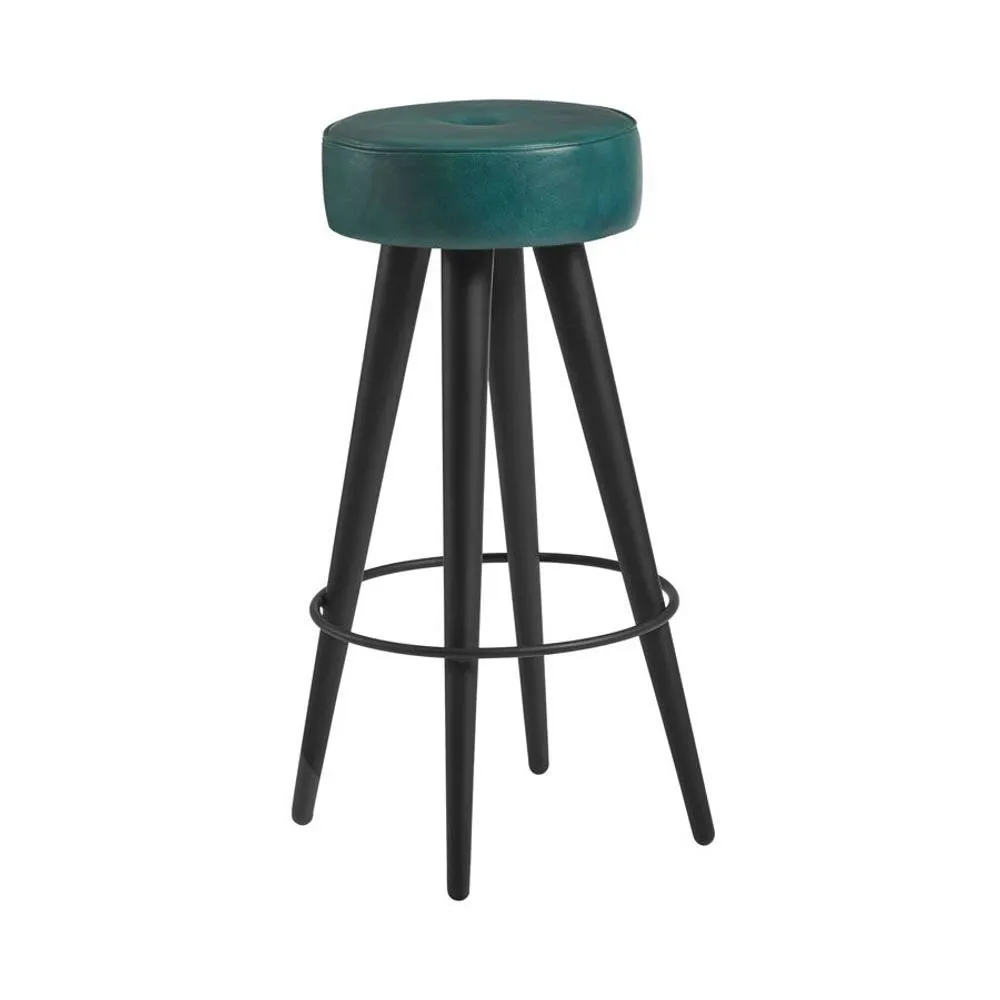 netfurniture Tanibu Stool Vintage Teal Real Leather Seat with Metal Frame
