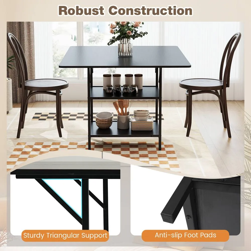 Costway Dining Table for 4-6 Rectangular Dining Table w/Storage Shelves in Black 5