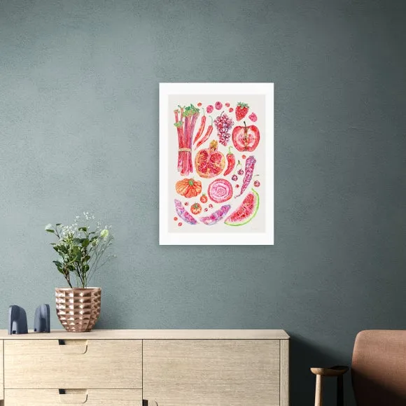 East End Prints Red Harvest Of Fruit & Vegetables Framed Print