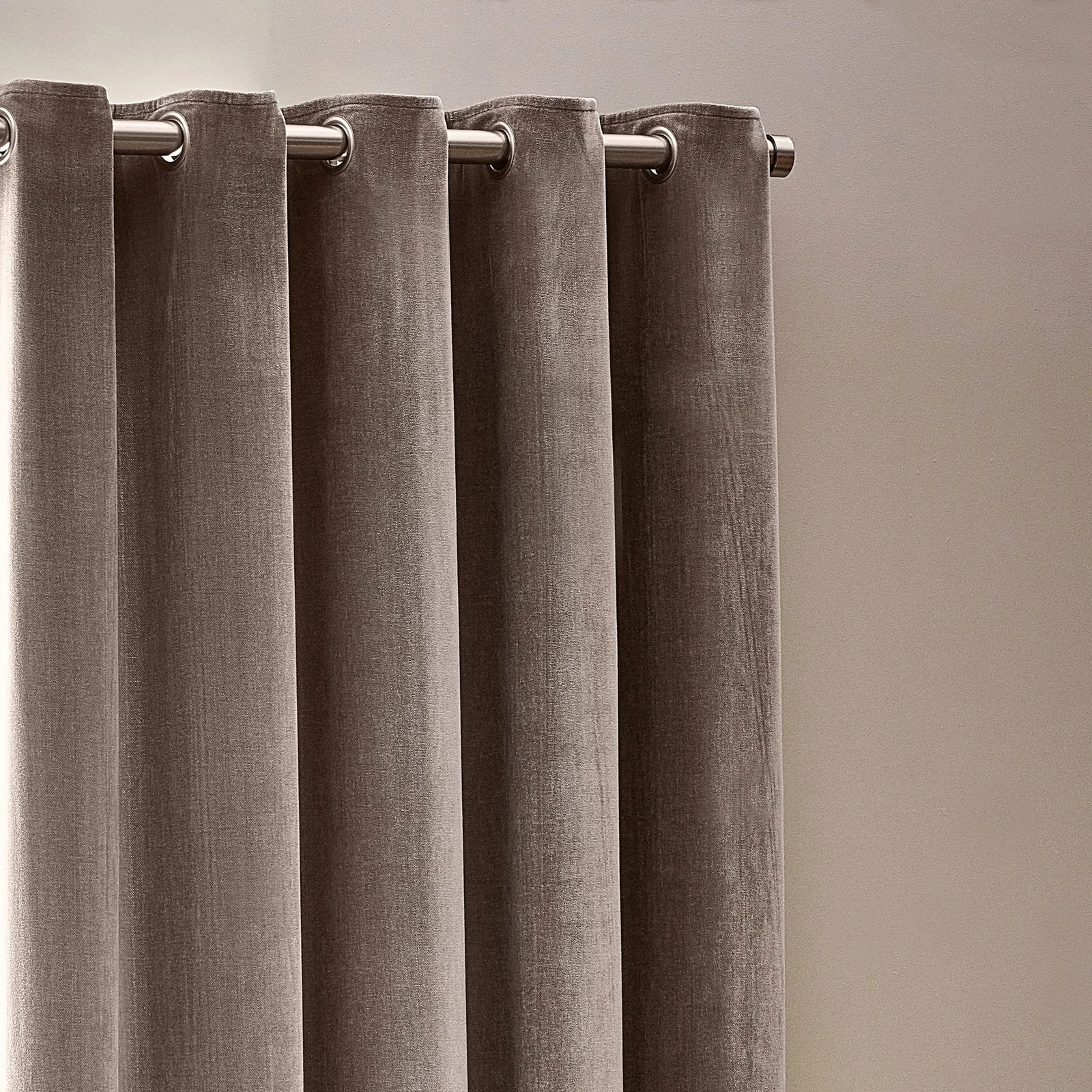 Yard Heavy Chenille Velvet Room Darkening Eyelet Curtain Pair in Beige 3