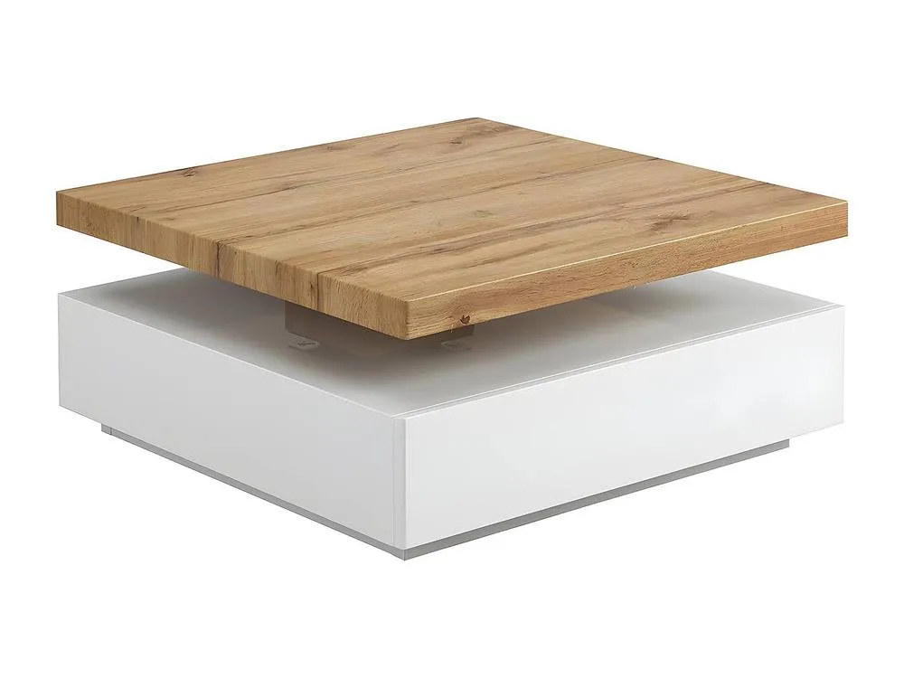 Vente-unique 1 Drawer & Swivelling Tray Coffee Table - MDF - Colour: White & Oak in Light Oak 5