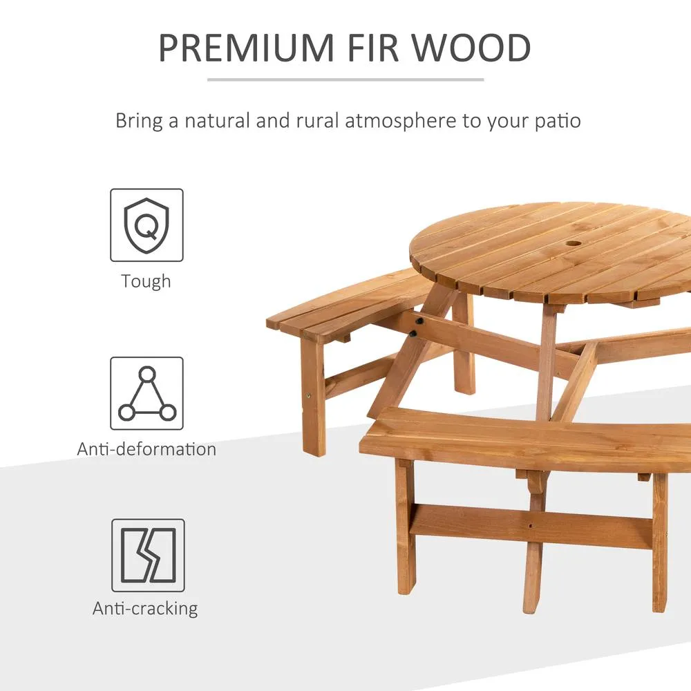 OUTSUNNY 6 Person Fir Wood Table Bench Set Outdoor Garden Patio, Brown in Natural 6