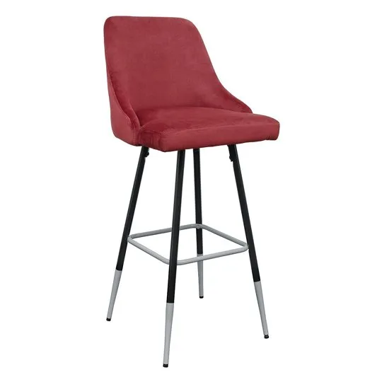 Fiona Red Fabric Bar Stool With Metal Legs