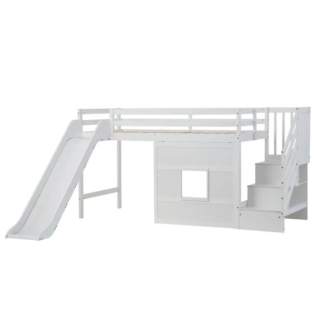 Nöa and Nani Kasja Staircase Midsleeper Cabin Bed with Window & Slide in White