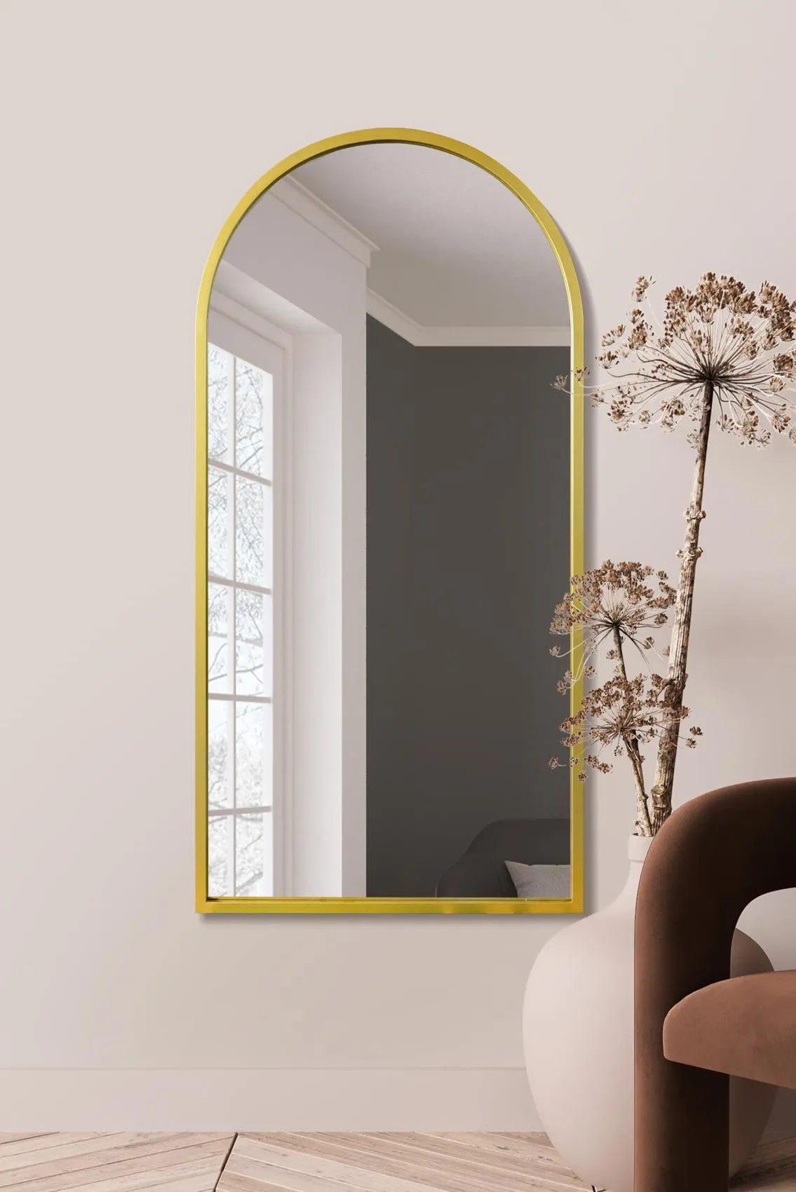 MirrorOutlet Gold Framed Arched Leaner/Wall Mirror 55" X 27.5" (140CM X 70CM)