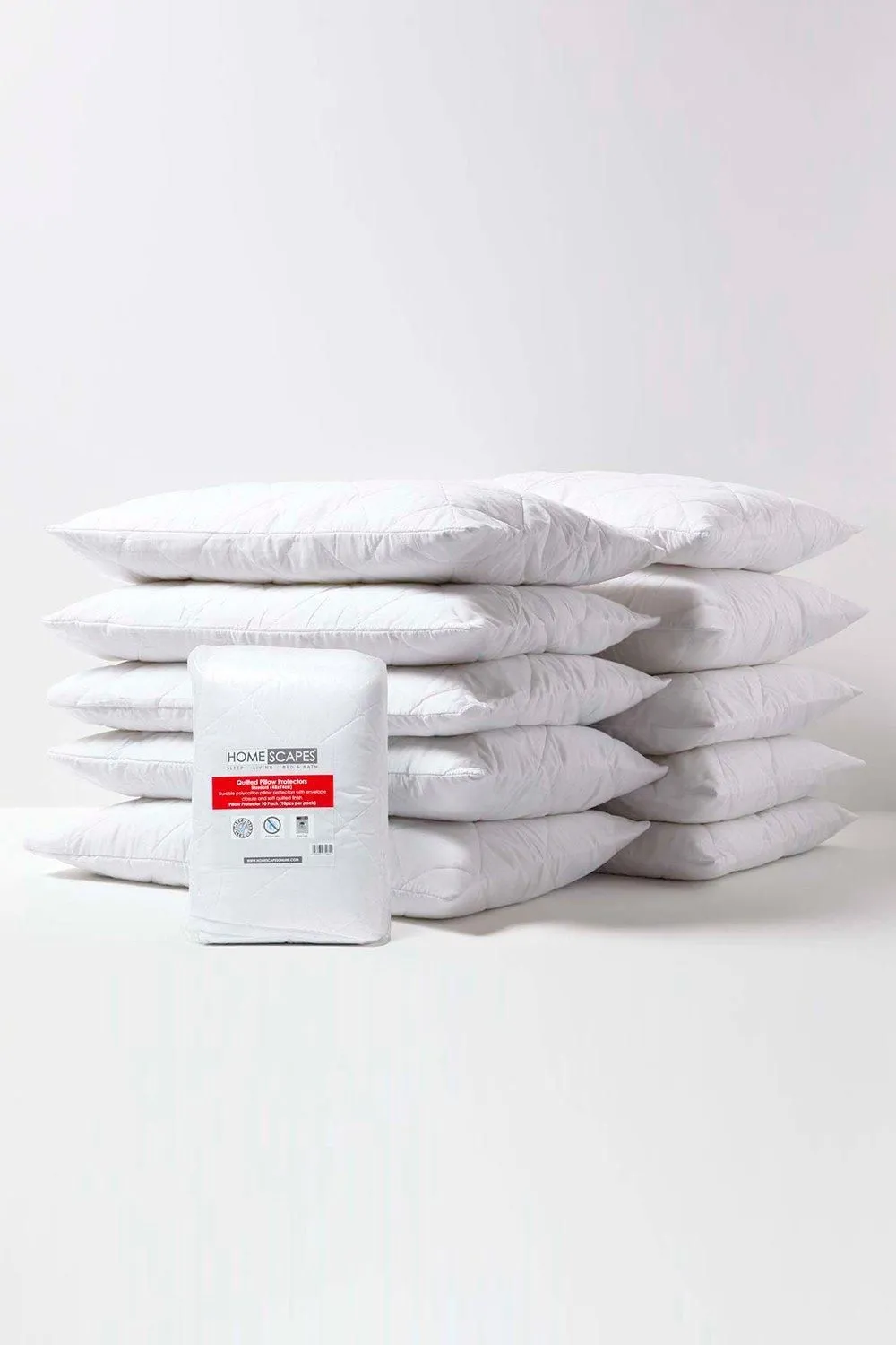 Homescapes Quilted Pillow Protector, Pack of 10 in White