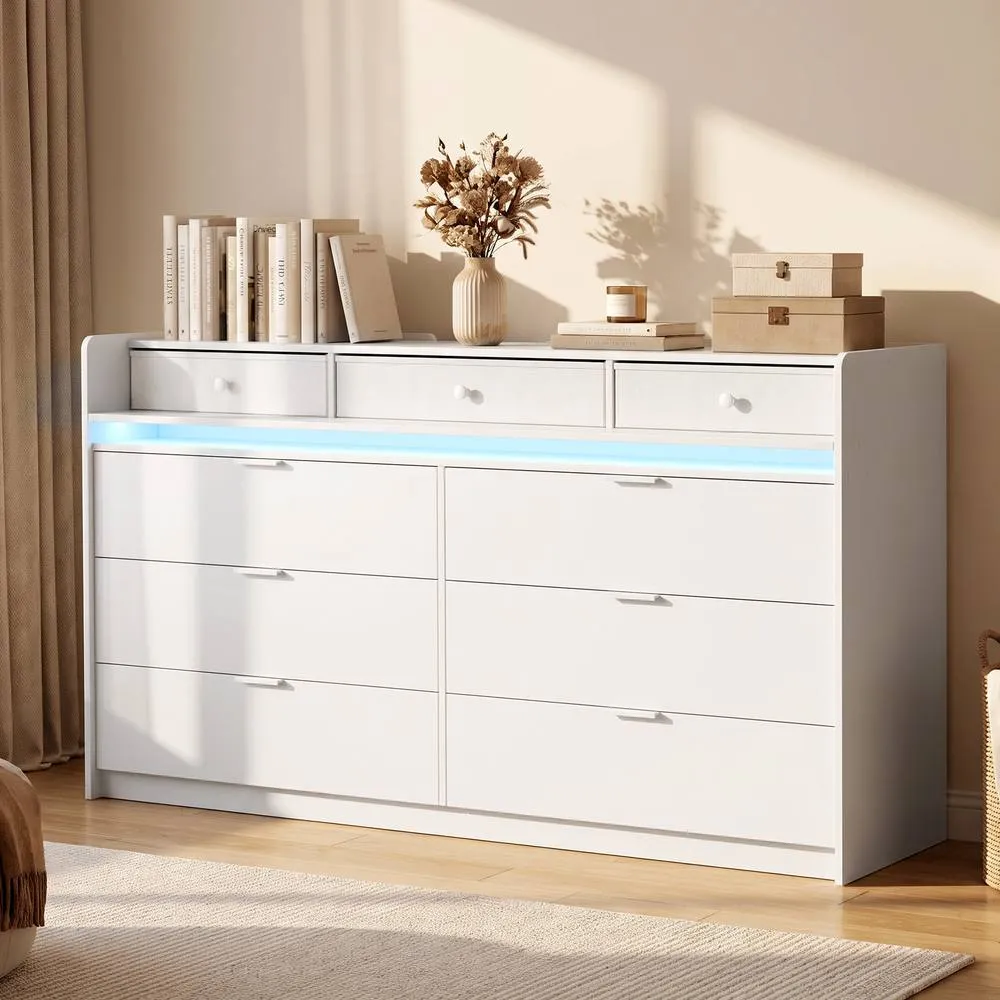 HOMCOM Chest of Drawers for Bedroom with LED Light & Charging Station, White 2
