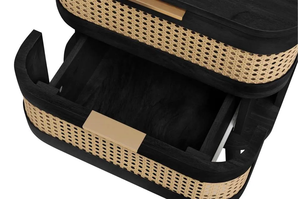 Birlea Rattan Bedside Cabinet 2 Drawer Sark Nightstand Side Table in Black 5