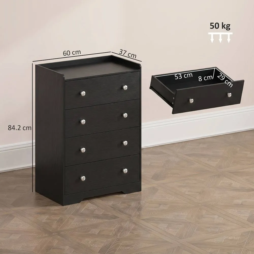 HOMCOM 4 Drawer Chest of Drawers, Storage Cabinet, Black Wood Effect 3