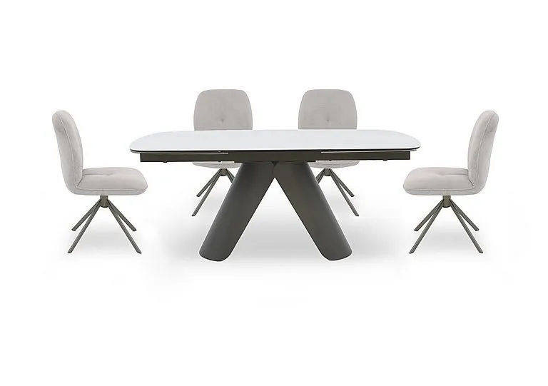 Perla Large Matt Extending Dining Table and 4 Fabric Swivel Chairs