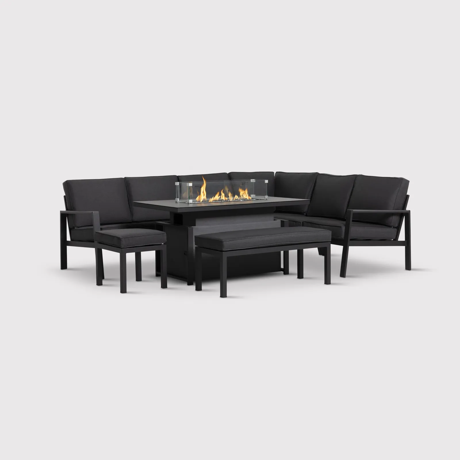 Fierza Large Corner Sofa Set-Rising Firepit Table, Aluminium, Grey | Barker & Stonehouse 5