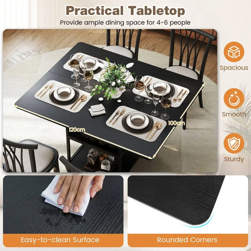 Costway Dining Table for 4-6 Rectangular Dining Table w/Storage Shelves in Black 4