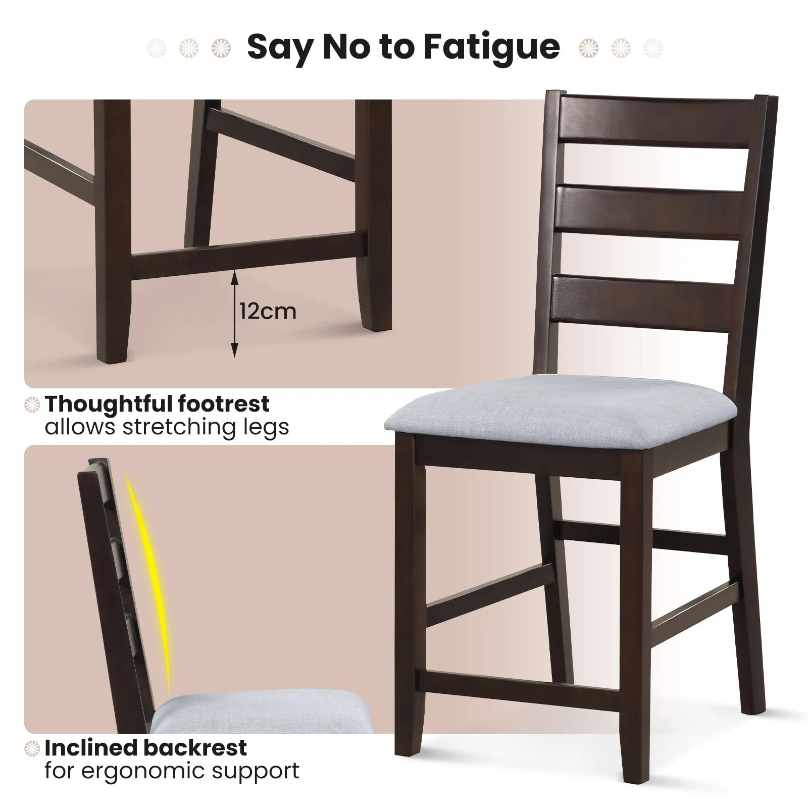 Costway 2-Piece Counter Height Bar Stool Set w/Padded Seat Bar Chair in Brown 5