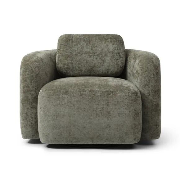 Max Olive Distressed Chenille Curved Swivel Accent Chair 6
