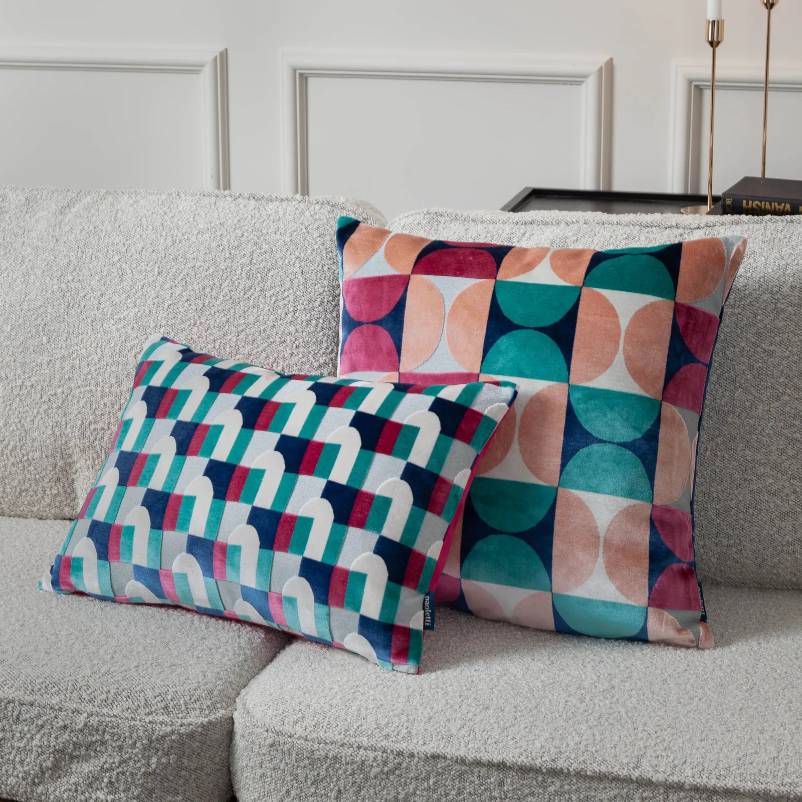 Paoletti Bardot Cut Velvet Retro Cushion in Blue 6