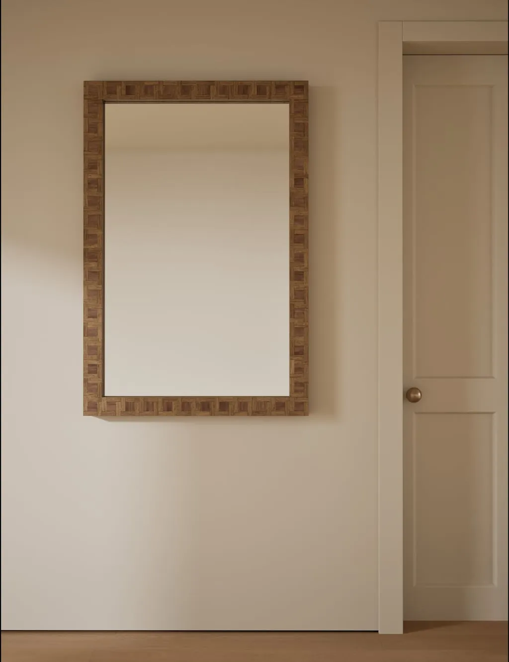 M&S Hugo Marquetry Wood Rectangular Wall Mirror Natural