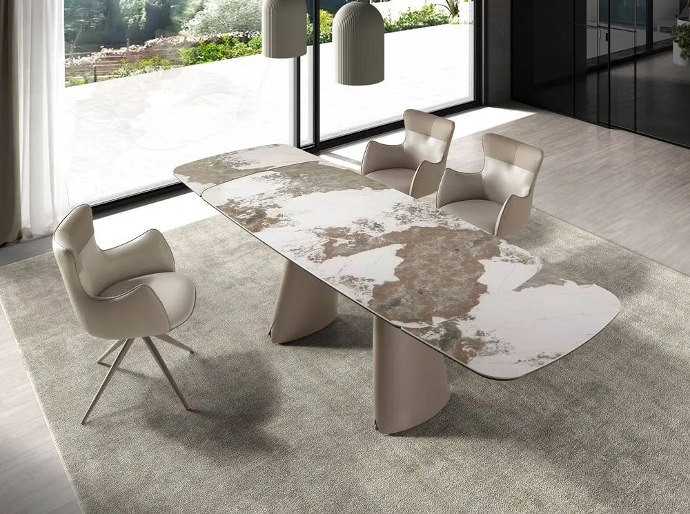 Angel Cerda Angel Cerdá 4203 Swivel Dining Chair in Off-White & Greige Leatherette 4