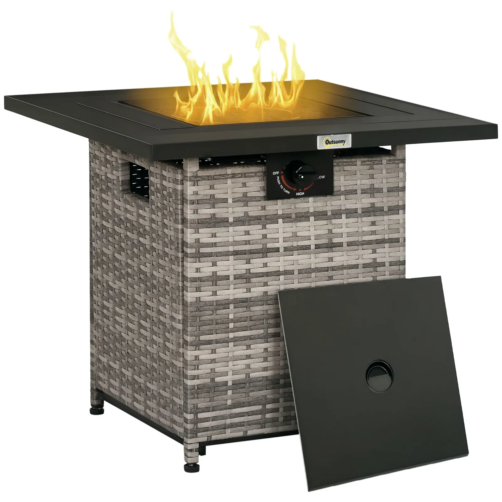 OUTSUNNY Rattan Gas Fire Pit Table with Mesh Lid & Rain Cover, Lava Stone, 40, 000 BTU in Grey 2