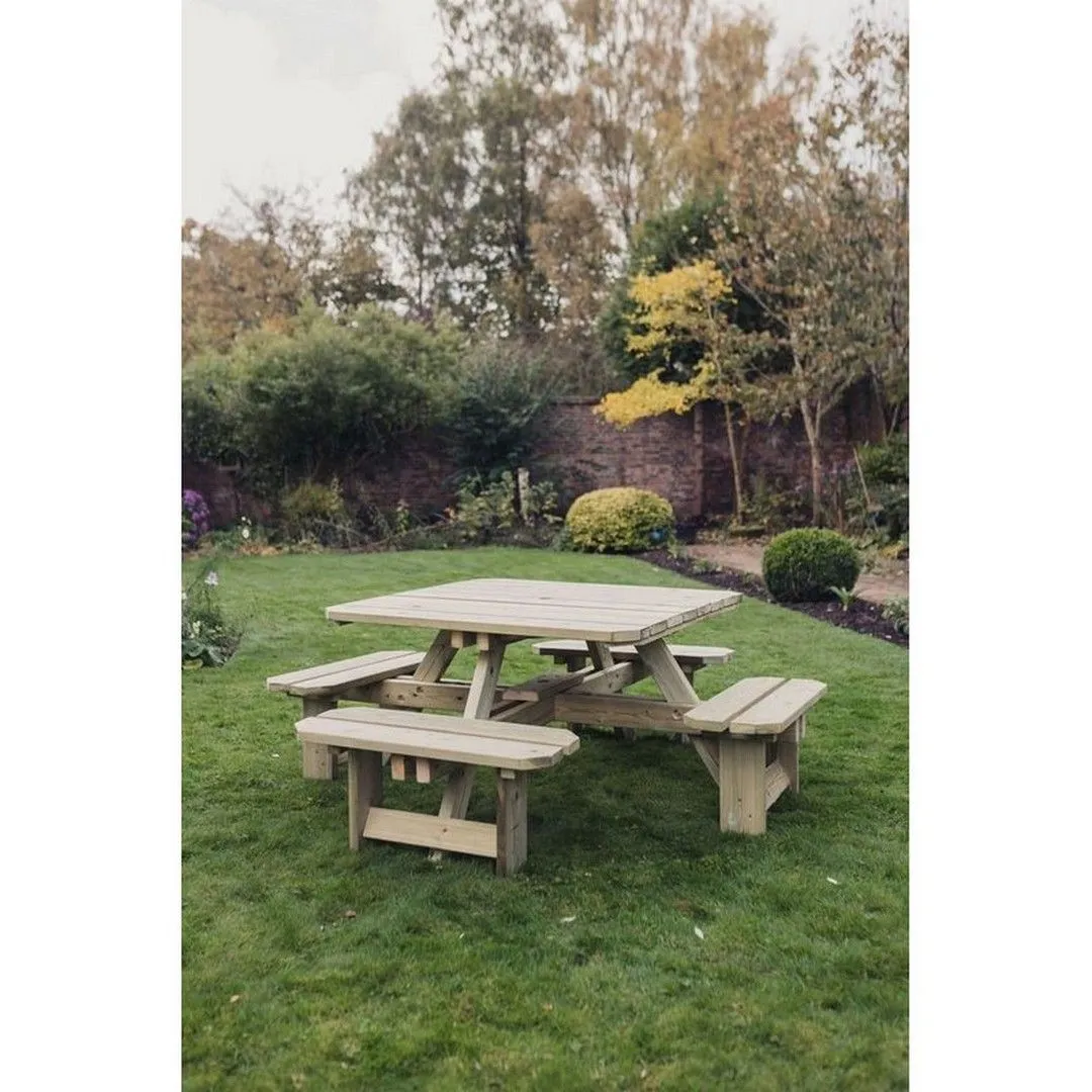 Churnet Valley Garden Furniture Ltd Square Table Sits 8, Wooden Furniture - Minimal Assembly Required in Brown