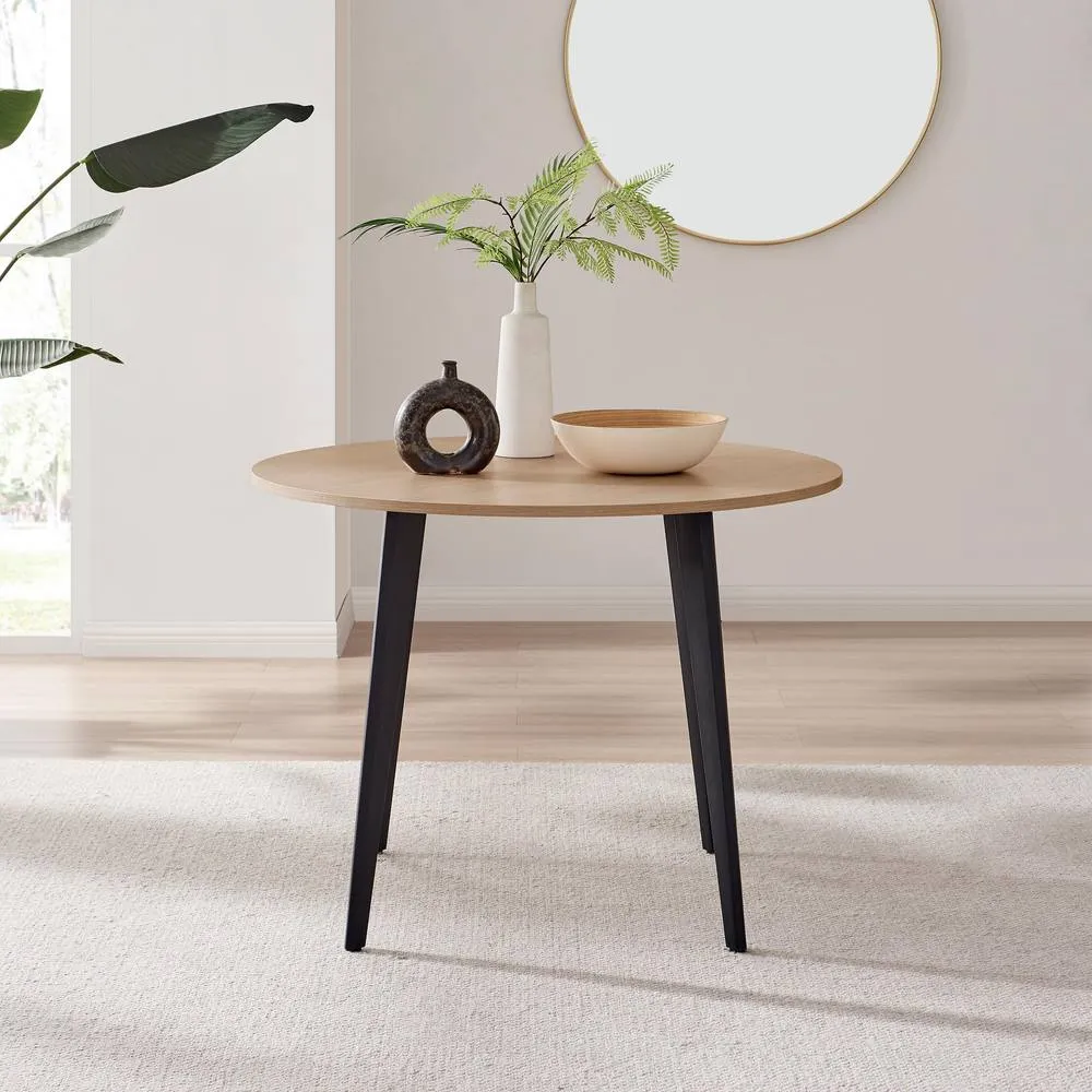 FurnitureboxUK Koko Oak Effect Round Dining Table & 4 Navy Pesaro Black Leg Chairs 3