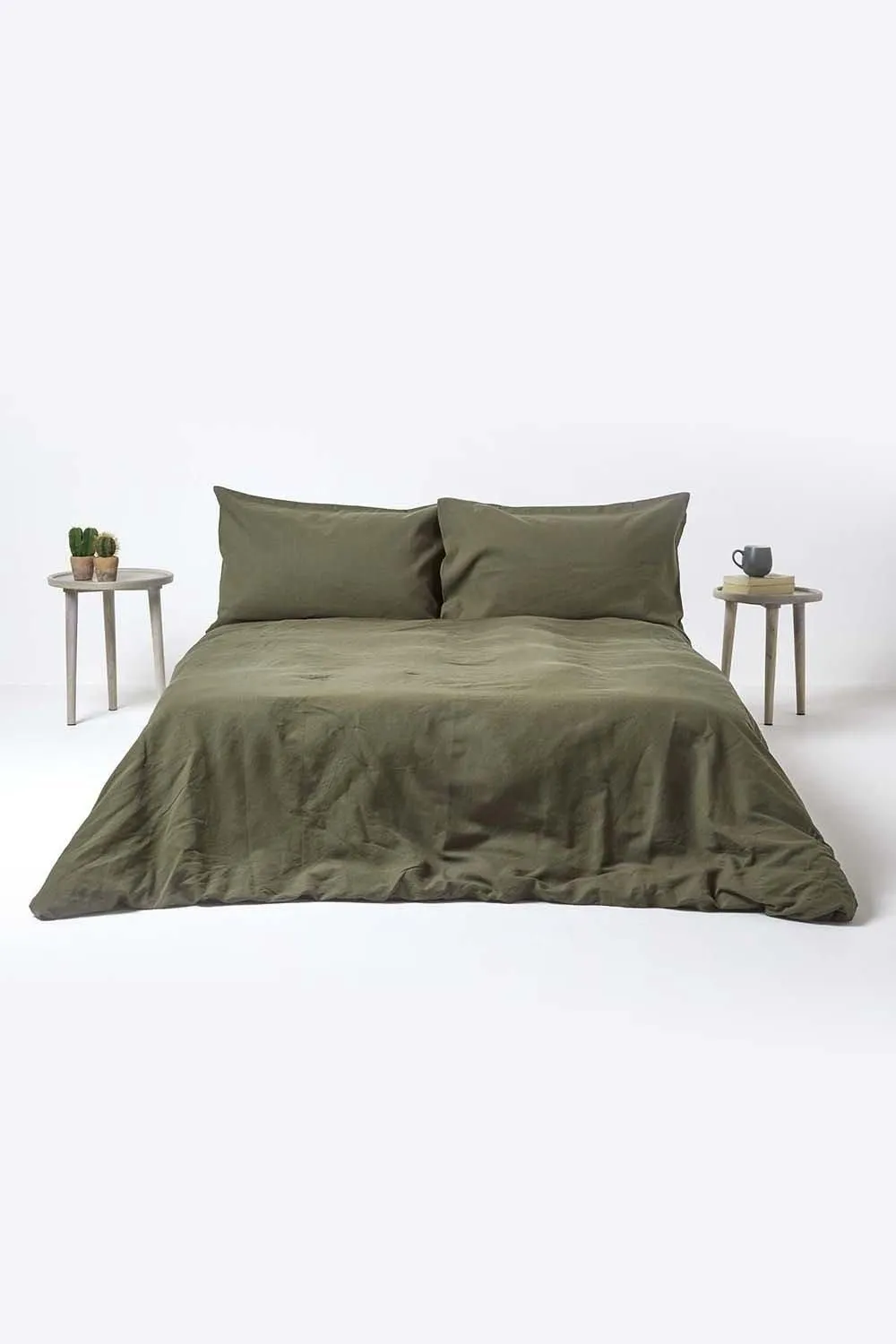 Homescapes Luxury Soft Plain European Linen Duvet Cover Set in Green 3