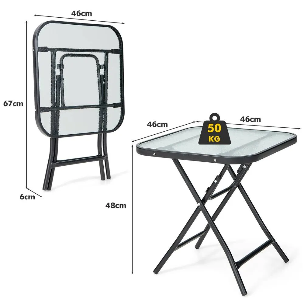 Costway Folding Square Patio Bistro Table Tempered W/ Glass Tabletop Outdoor Coffee Table in Black 5