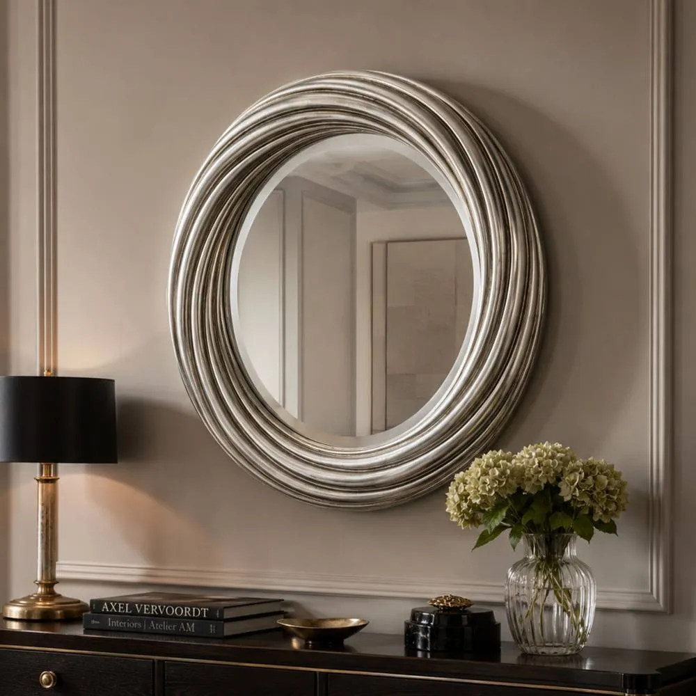 Yearn Mirrors Large round Silvery champagne mirror 84cm in Metallic Silver 4