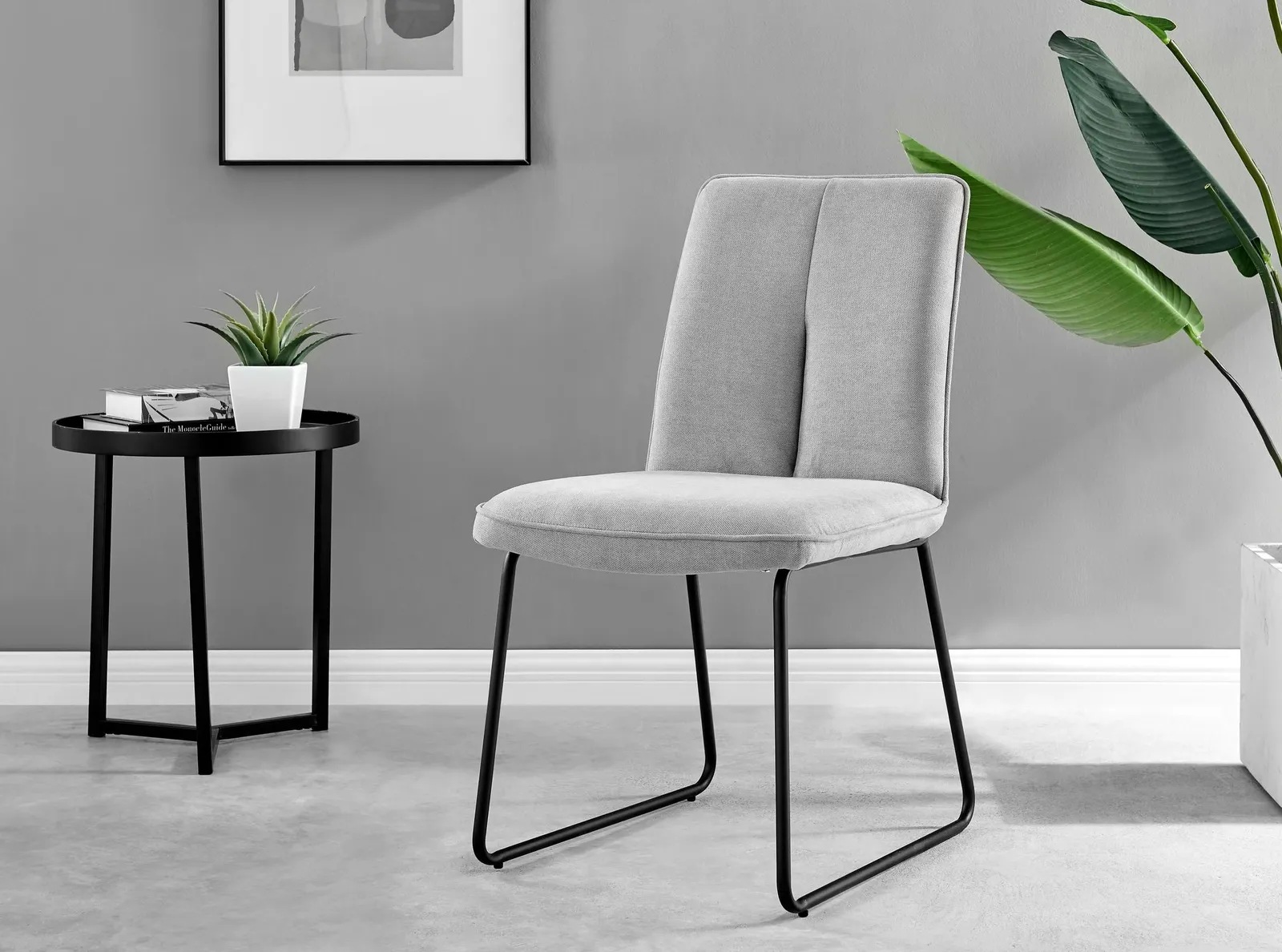 FurnitureboxUK Set of 2 Modern Chic Deep Padded Soft & Durable Stitched Fabric & Black Powder Coated Metal Leg Dining Chairs in Light Grey 4