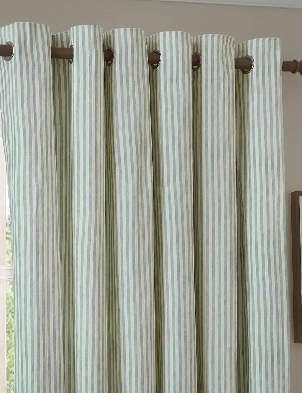 YARD Hebden Pure Cotton Striped Eyelet Curtains Sage Mix