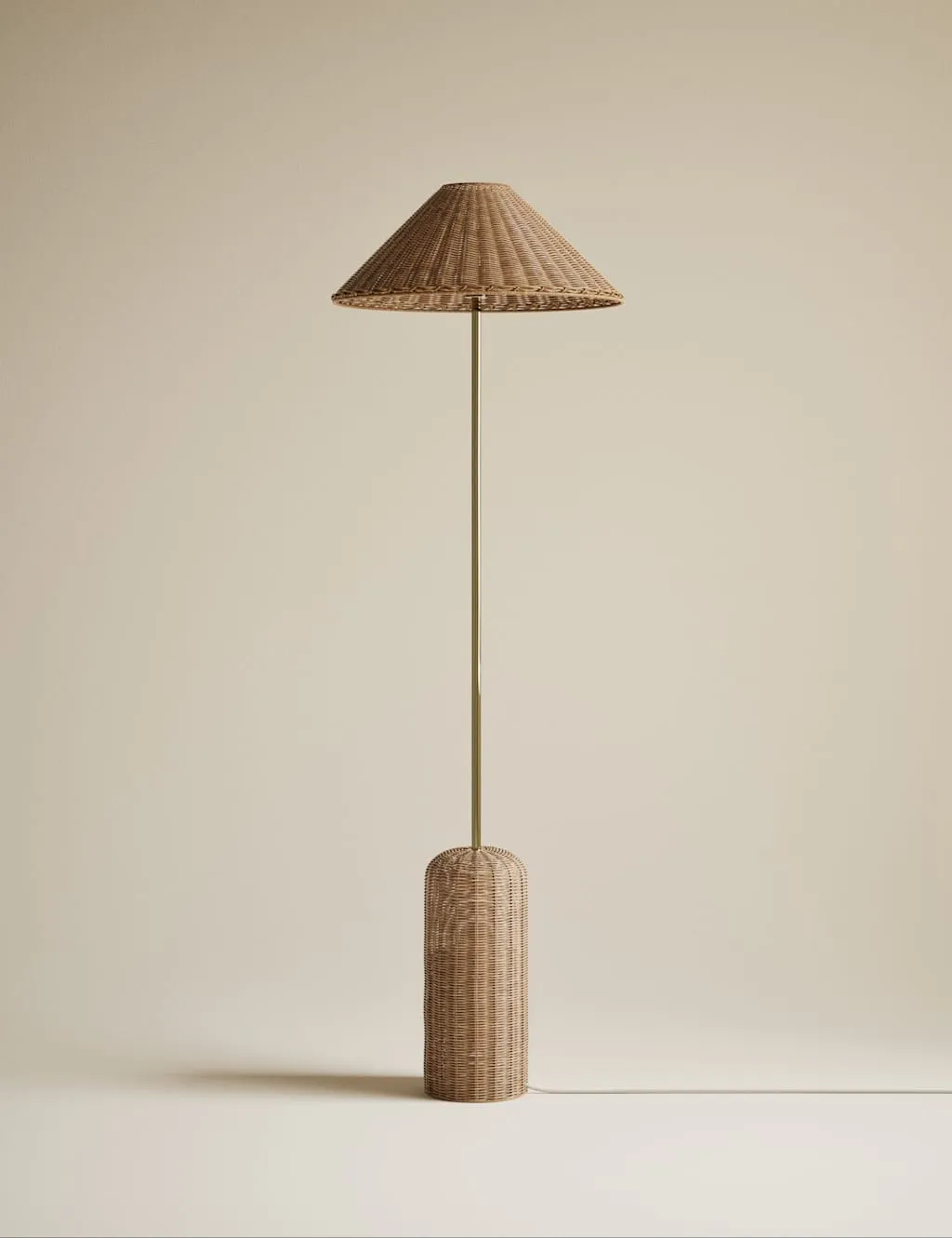 M&S Lotus Rattan Floor Lamp Antique Brass