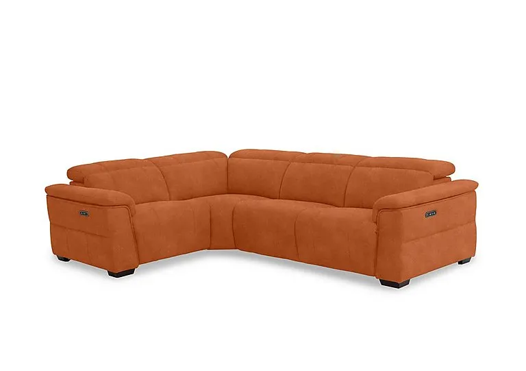 Inca Fabric Double Power Recliner Left Hand Facing Corner Sofa with Power Headrests - Dexter Pumpkin