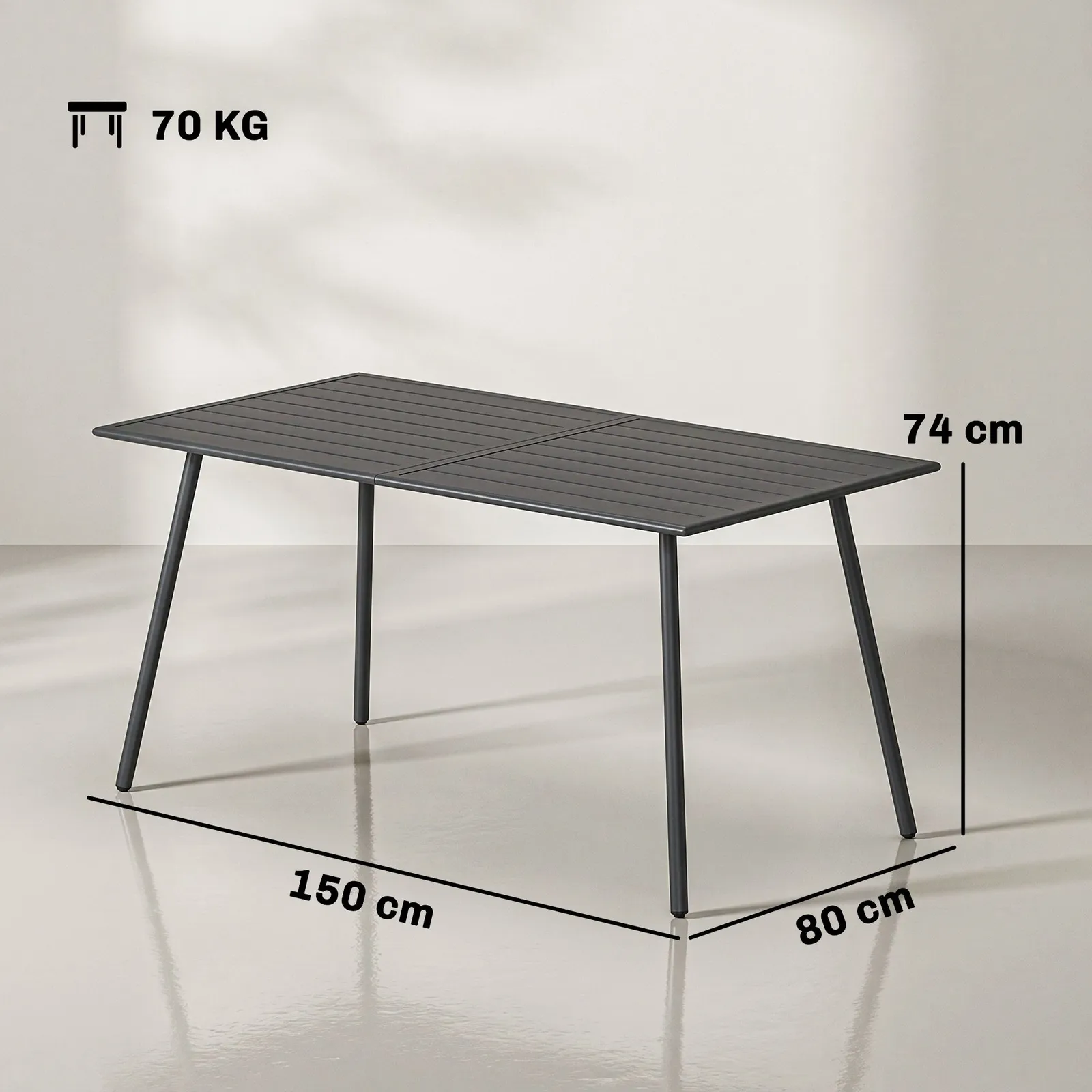 OUTSUNNY Garden Dining Table for 6 Person with Slat Top, Steel Frame, Grey 3