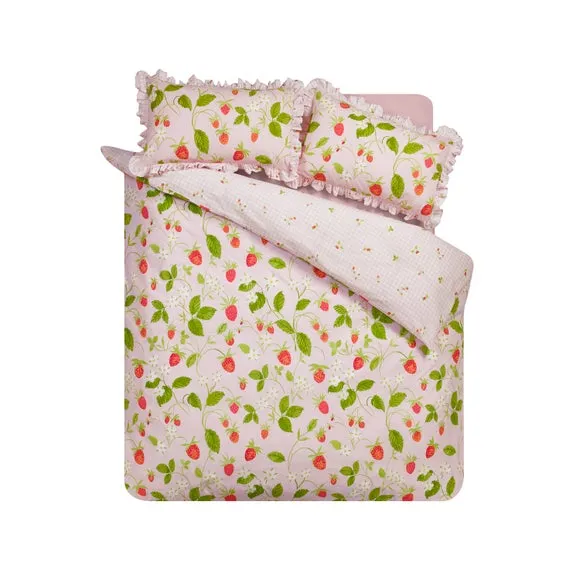 Catherine Lansfield Strawberry Frills Polycotton Duvet Cover & Pillowcase Set 5
