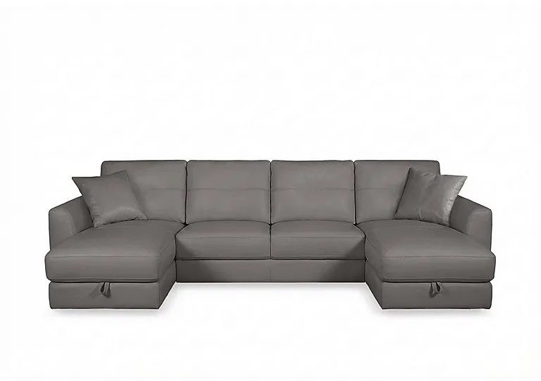 Nest Large NC Leather U-Shaped Corner Sofa with Double Storage Chaises - NC Elephant