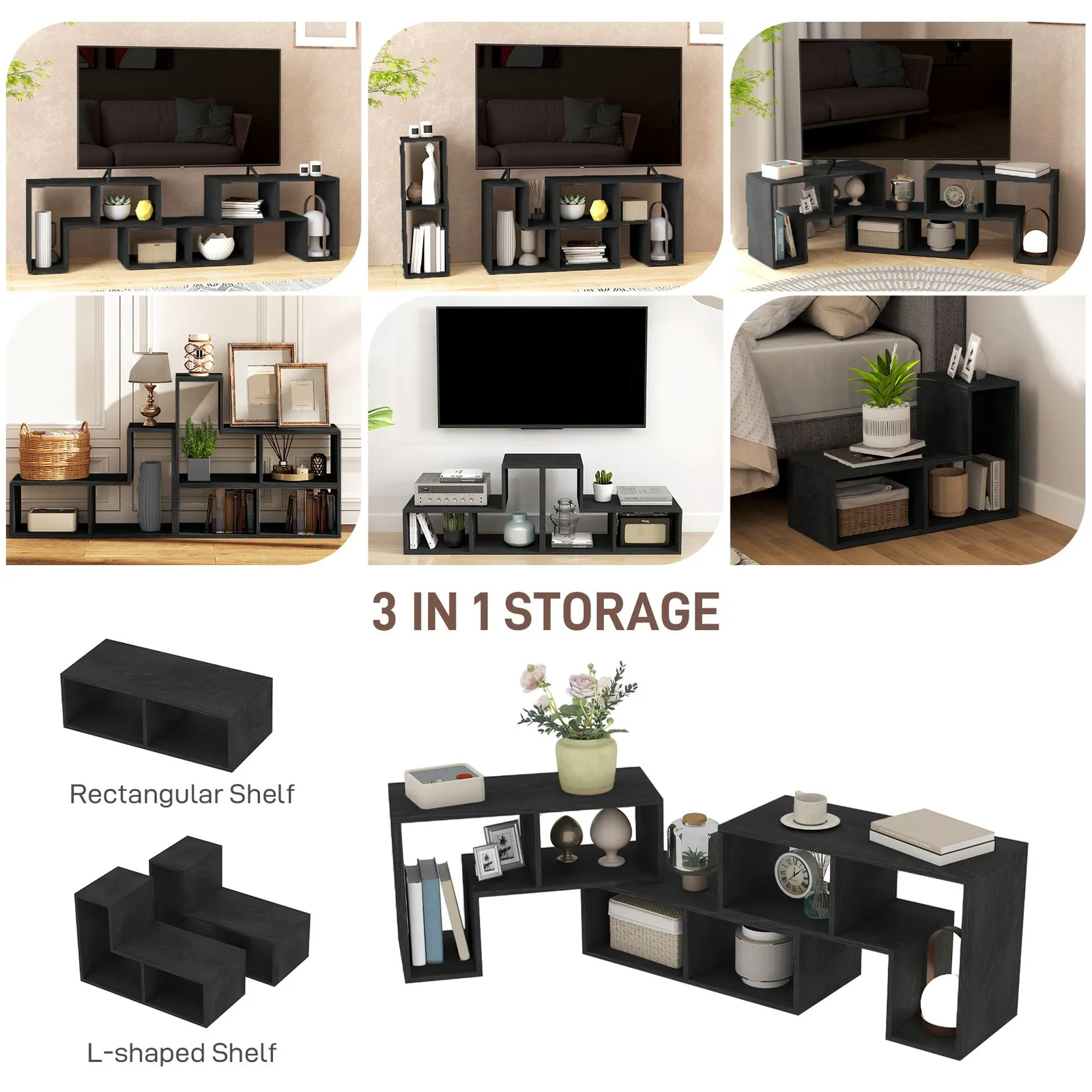 HOMCOM TV Unit for TVs up to 75 Inches, Free Combination TV Stand in Black 6