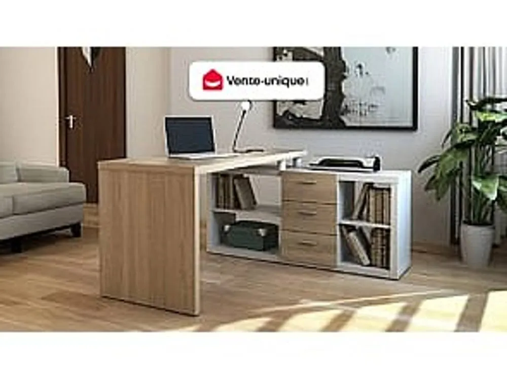 Vente-unique Corner Desk With Storage - White & Oak - ALDRIC III in Light Oak 4