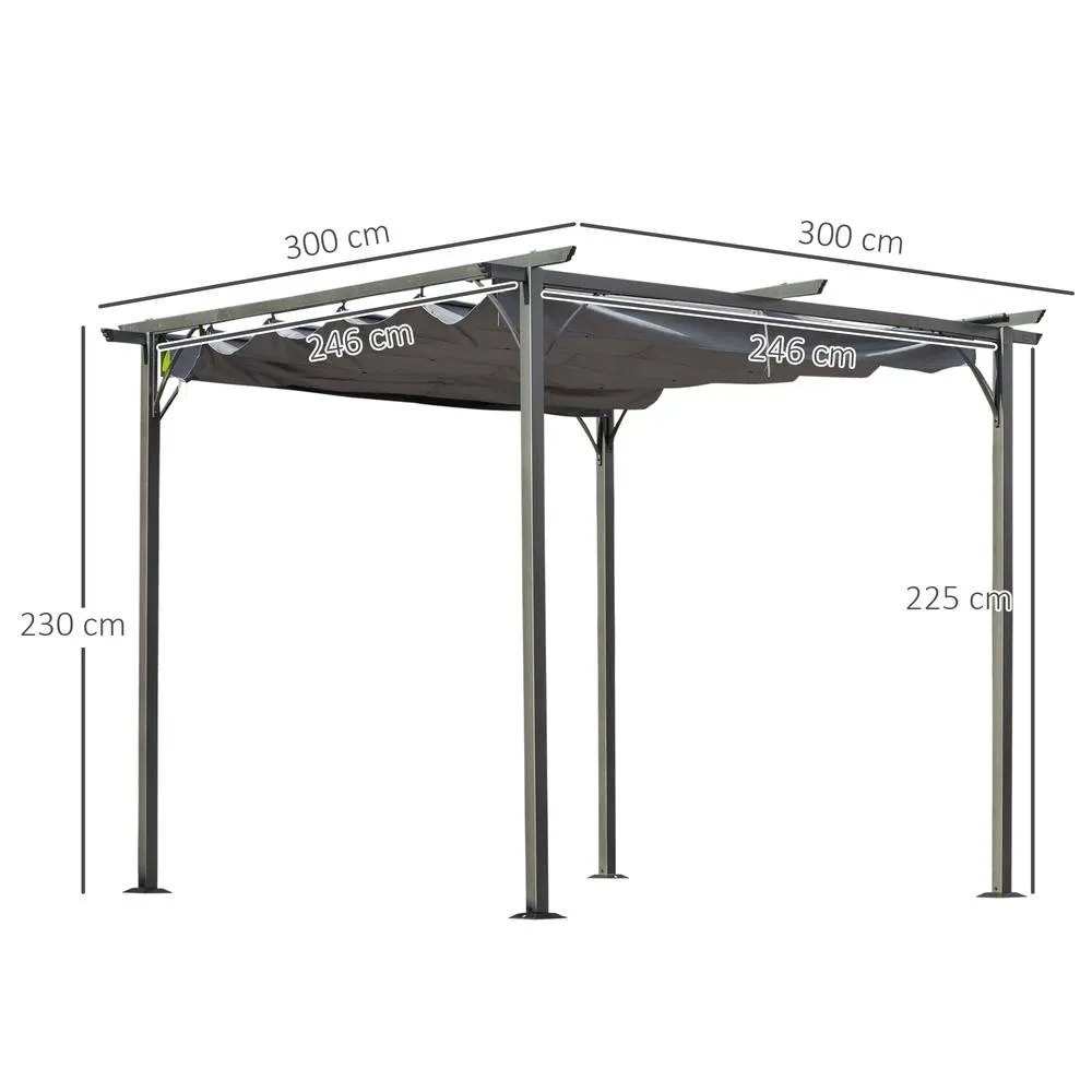 OUTSUNNY 3x3m Outdoor Pergola Metal Gazebo Porch Awning Retractable Canopy in Grey 3