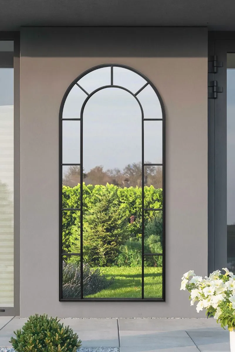 MirrorOutlet Black Framed Arched Leaner Garden Wall Mirror 75" X 33" (190 X 85CM)