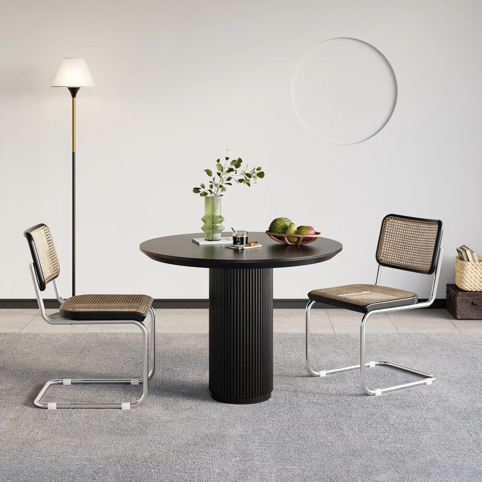 Japandi 31.5" Round Small Dining Table for 2 Person Black Wood Tabletop