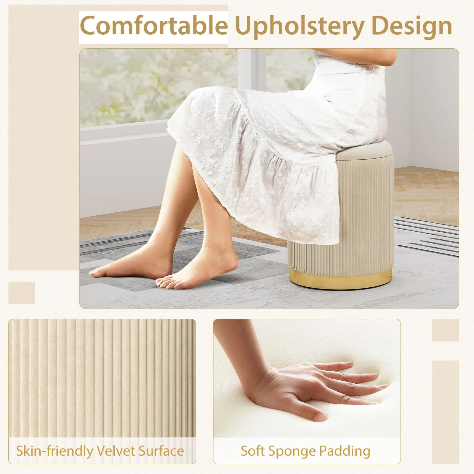 Costway 2 Pcs Velvet Round Footstools Nesting Storage Ottoman in Yellow 5