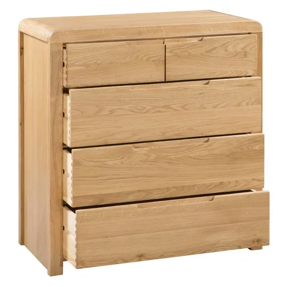 Curve 5 Drawer Chest, Oak 3
