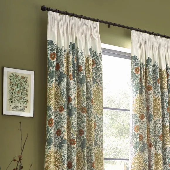 Morris & Co. Seaweed Matte Velvet Pencil Pleat Curtains 1