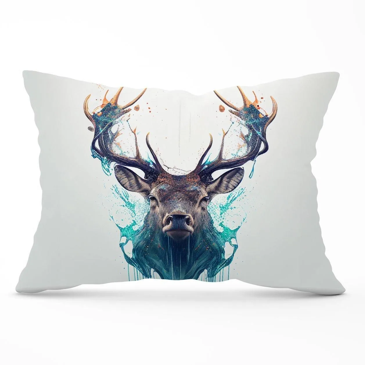 Warren Reed - Designer Stag Face Splashart Cushions in White