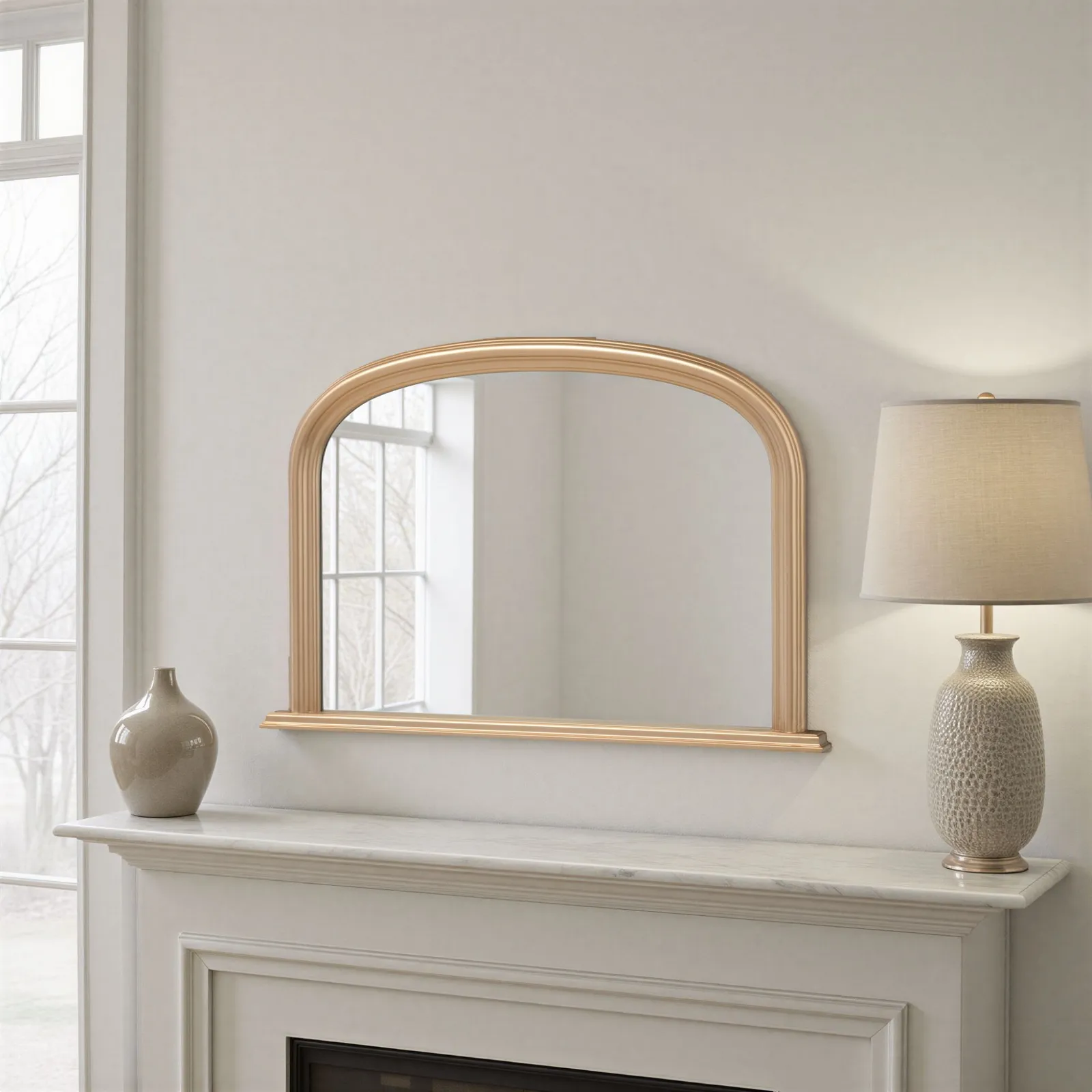Yearn Mirrors Overmantle Arched Contemporary Mirror Gold 112(w)x77cm(h) in Metallic Gold 4