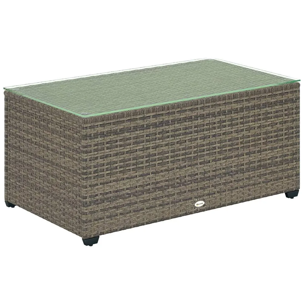 OUTSUNNY Outdoor Coffee Table, Glass Top Rattan Side Table, Dark Grey 2
