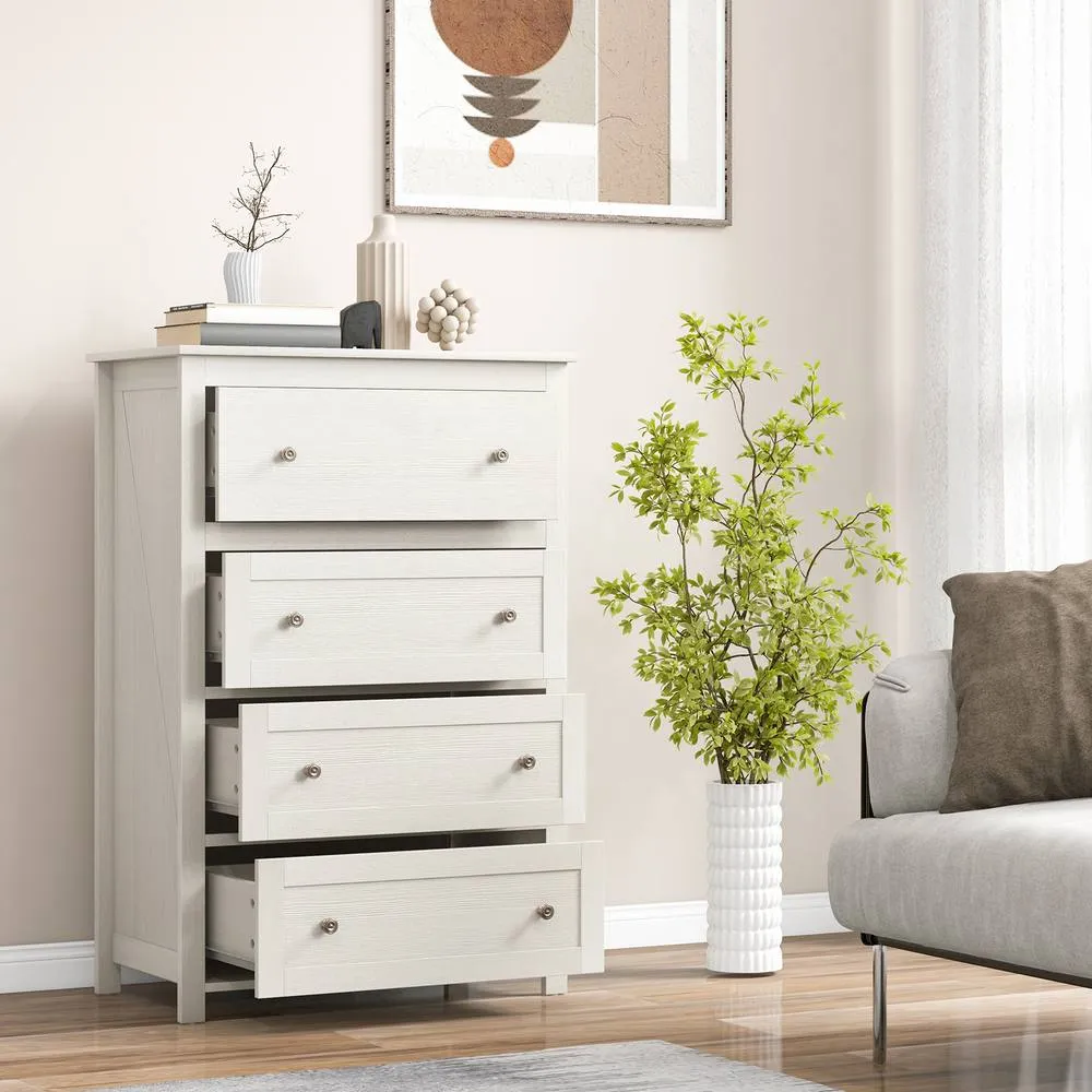 Costway 4 Drawer Dresser Storage Cabinet Chest of Drawers Clothes Organizer in White 1